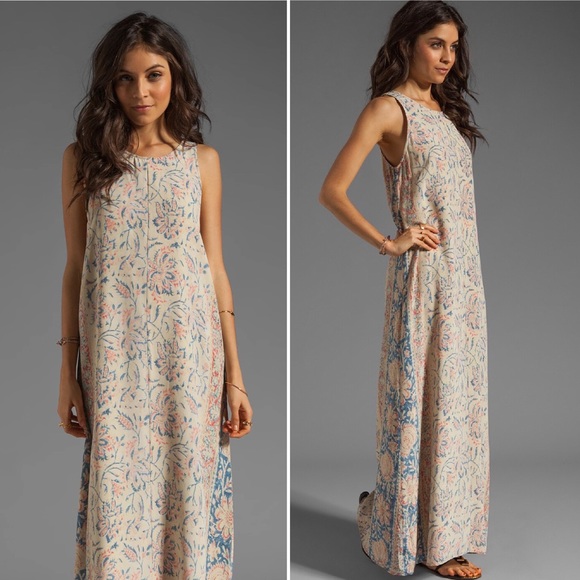 Chaser Vintage Tapestry Silk Tank Maxi Dress with Lace-Up Back Detailing - Picture 2 of 16